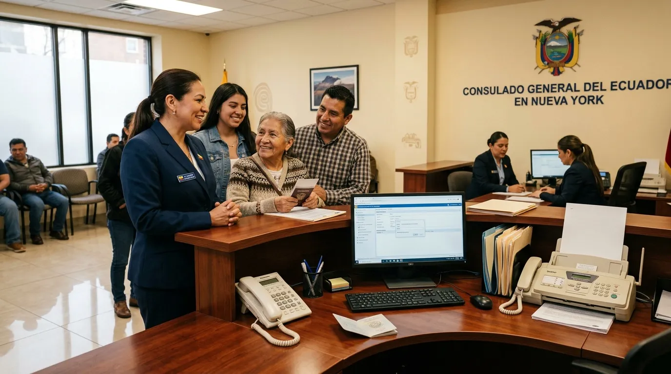 Famille re&ccedil;ue au consulat g&eacute;n&eacute;ral &Eacute;quateur &agrave; New York