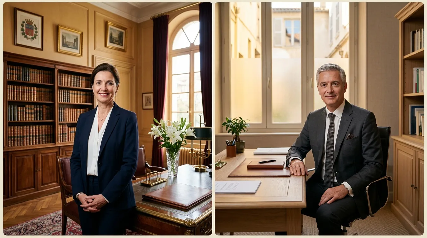 Deux dirigeants dans leurs bureaux respectifs, cadre classique