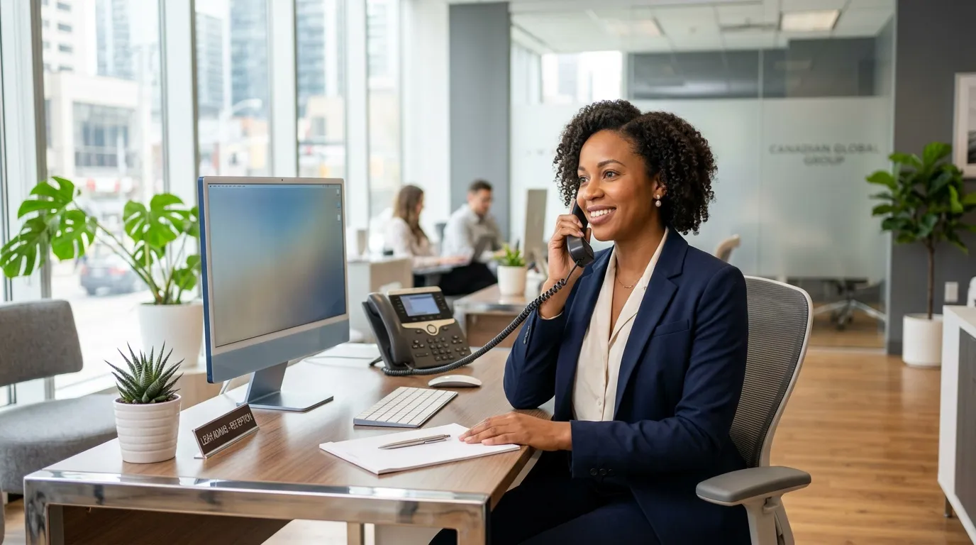 Femme d'affaires souriante téléphonant à son bureau moderne