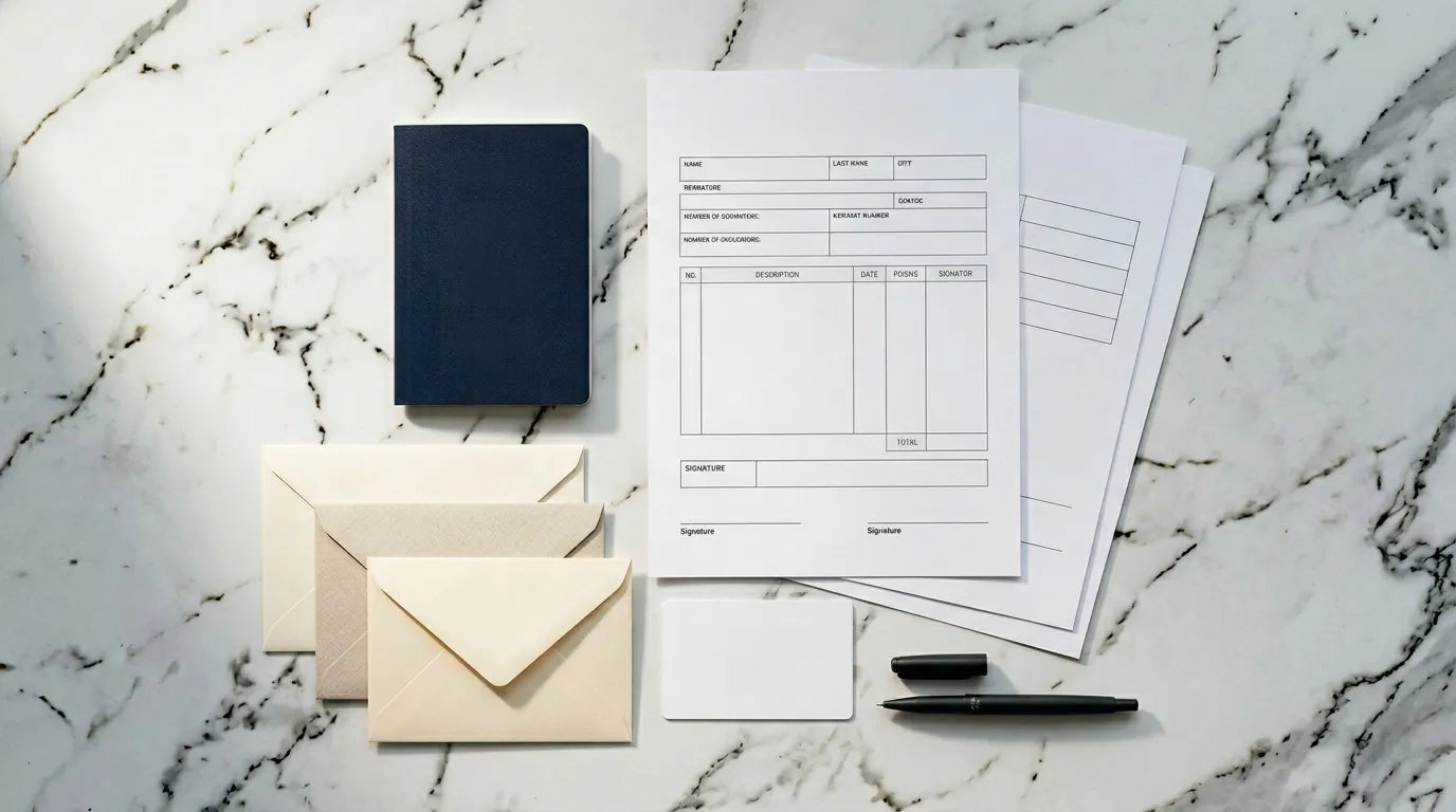 Ensemble de papeterie professionnelle sur surface marbre blanc