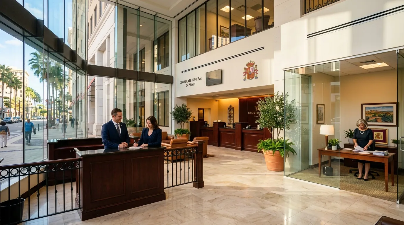 Intérieur élégant du consulat général d'Espagne avec réception