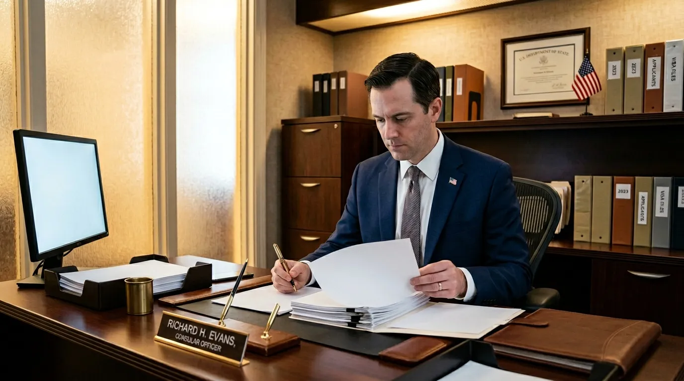 Homme en costume signe un document dans un bureau officiel