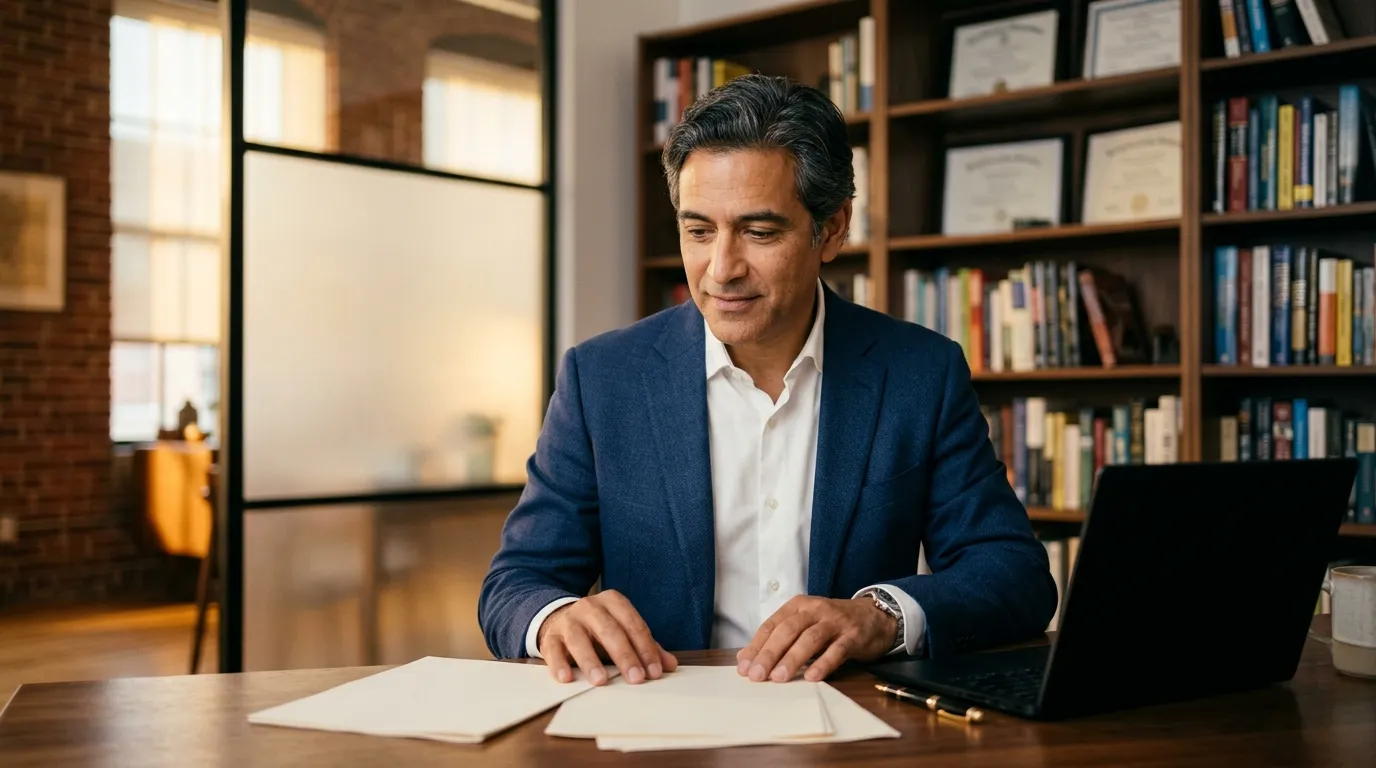Homme d'affaires en blazer bleu consultant des documents